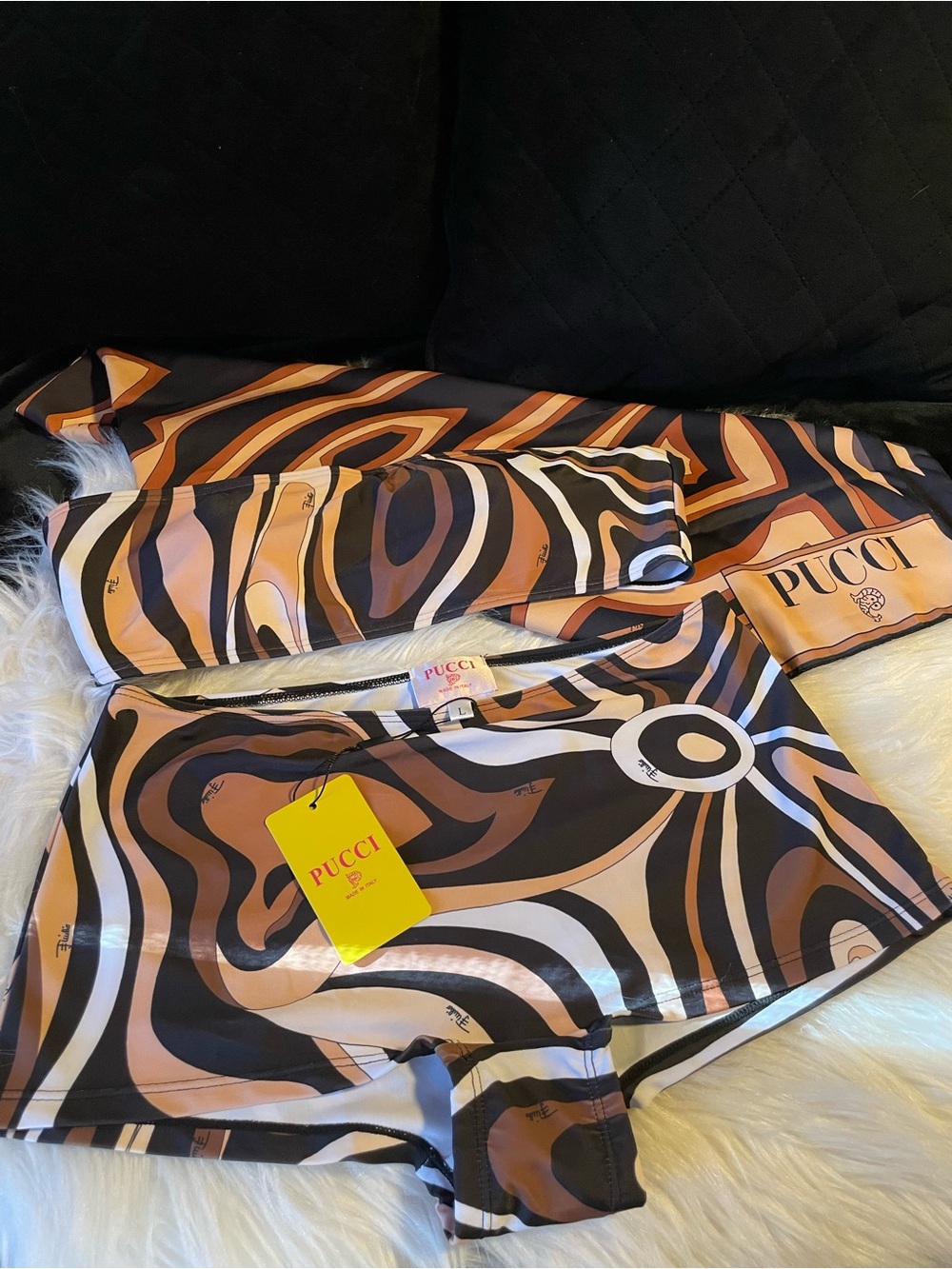 Pucci Brown tone Beautiful 3 pieces set-1 scarf 🧣+2 top and bottom👙matching set